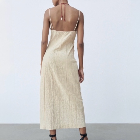 Zara Beige Midi Dress with Knot Detail - Picture 5 of 11